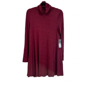 Lulus Sway, Girl, Sway! Wine Red Swing Dress with Relaxed Turtleneck Size L NWT